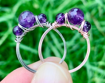 Amethyst Ring, Crystal Ring, February Birthstone Ring, Wire Wrapped Ring for Women, Amethyst Jewelry, Crystal Jewelry for Women