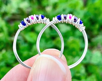 Bi Ring, Bisexual Ring, Subtle Pride Ring, Seed Bead Ring, Wire Wrapped Ring for Women, Bi Jewelry, Bisexual Jewelry for Women