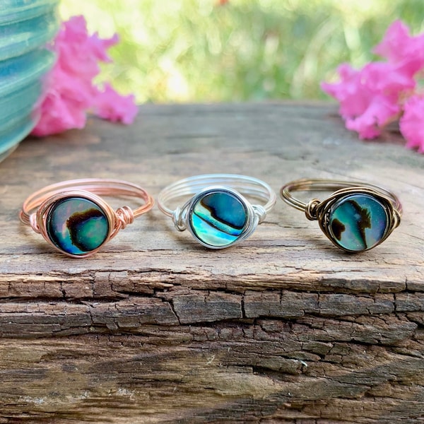 Abalone Ring, Paua Shell Ring, Mermaid Ring, Wire Wrapped Ring for Women, Abalone Jewelry, Paua Shell Jewelry, Mermaid Jewelry for Women