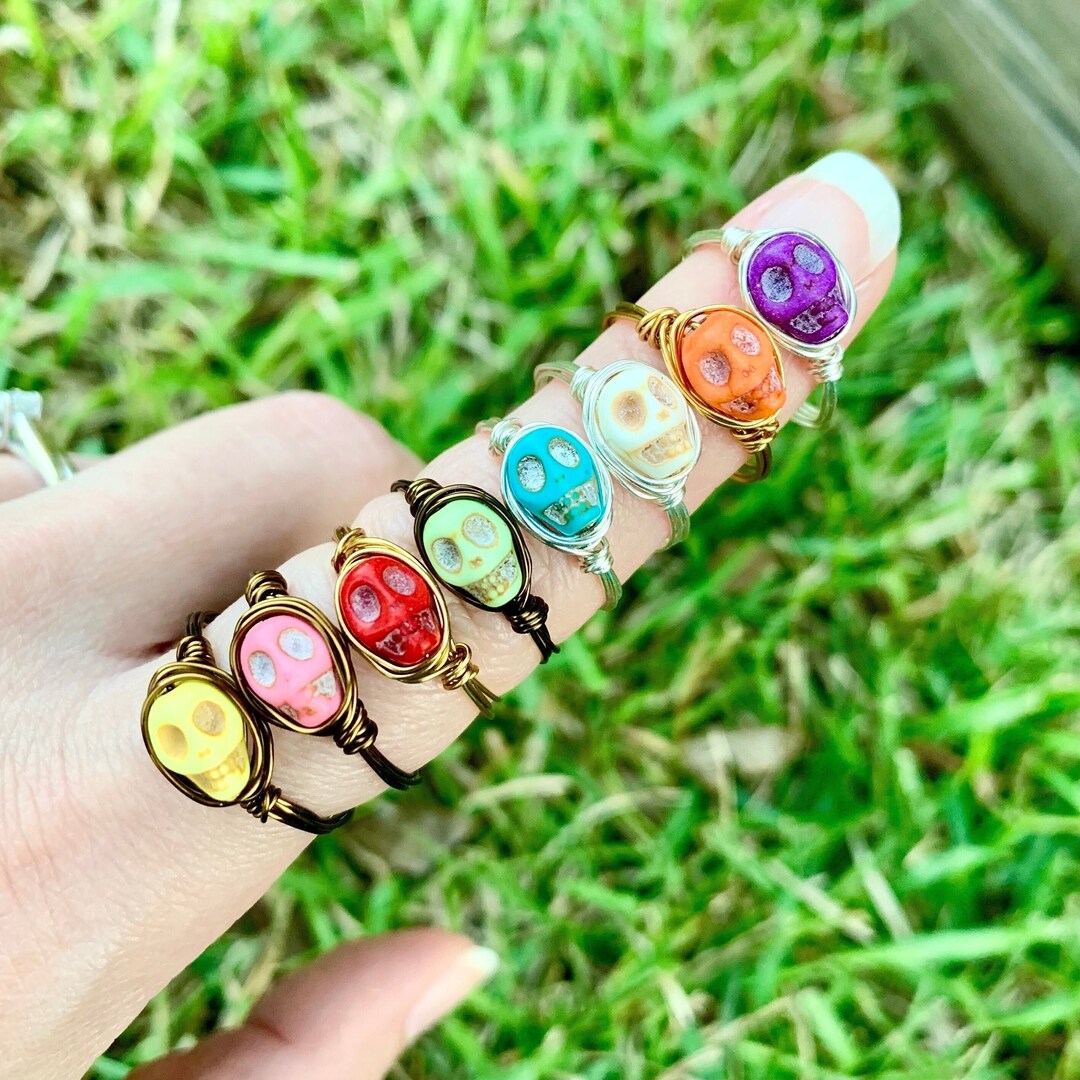 Skull Ring Skeleton Ring Halloween Ring Wire Wrapped Ring Etsy