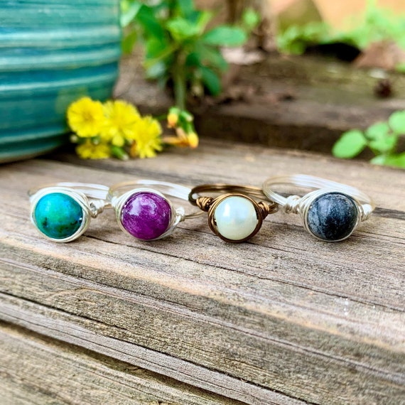 Wire Wrapped Ring Wooden Wire Ring Hippie Jewelry Wood Jewelry