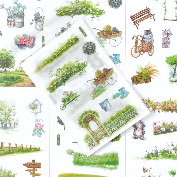Botanical Garden Sticker Sheets, Watercolour Stickers, Planner Sticker Set 6 Sheets, Washi Stickers, Journal Supplies, Aesthetic Stickers