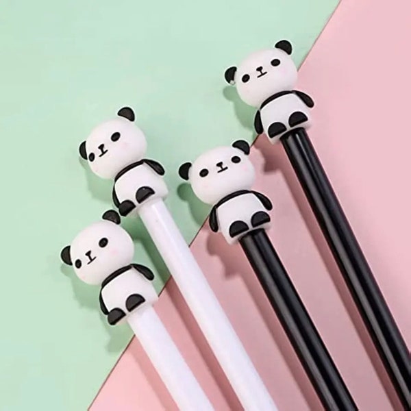 Ensemble de stylos Happy Panda - Encre noire - Papeterie Kawaii - Stylo gel Panda - Stylos mignons