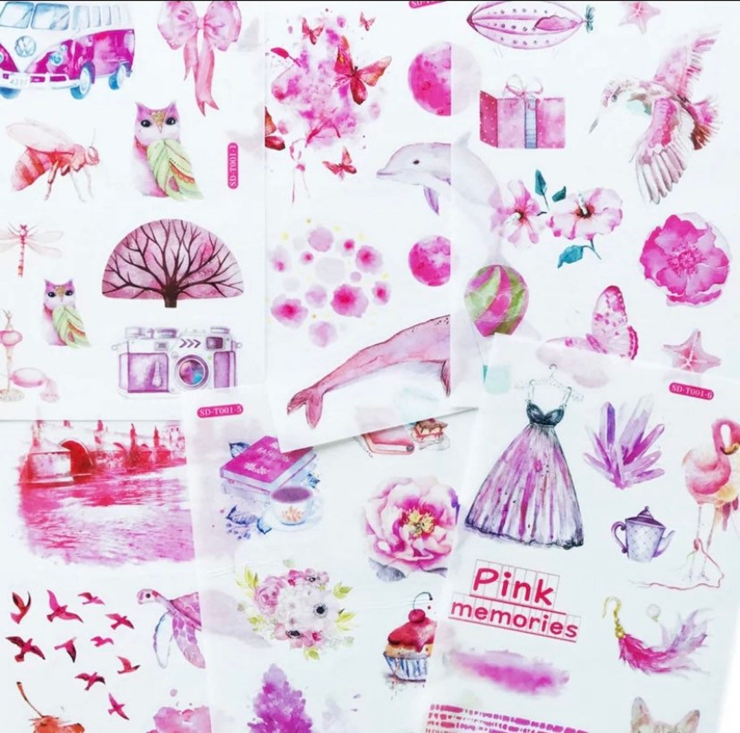 Sticker Pink Print Pink Watercolour Sticker Sheets Watercolour Stickers Sticker Set 6 ...
