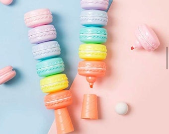 Kawaii Macaron highlighter Set - 6pcs Pastel Highlighter Set - Útiles escolares Kawaii Stationery