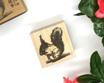 Squirrel Wooden Stamp - Woodland Rubber Stamp - Journal Stamps - Mini Stamp