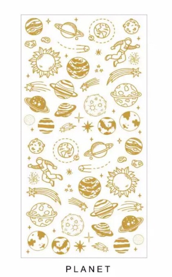 Gold Foil Galaxy Sticker, Planet Stickers, Space Stickers, Zodiac Stickers,  Journal Supplies 