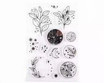 Floral Moon Stamp Set - Clear Moon Stamps - Journal Stamps