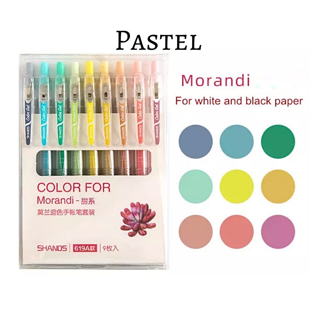 9Pcs Color Gel Pens Set High Capacity Morandi Straight Liquid Ball Pen For  Hand Account DIY Canetas aesthetic school Supplies