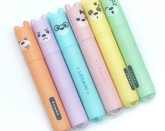 Legami Pastel Textmarker Set - 6 Stück Bär Highlighter - Schulzubehör - Journal Stifte - Bürobedarf - Kawaii Schreibwaren