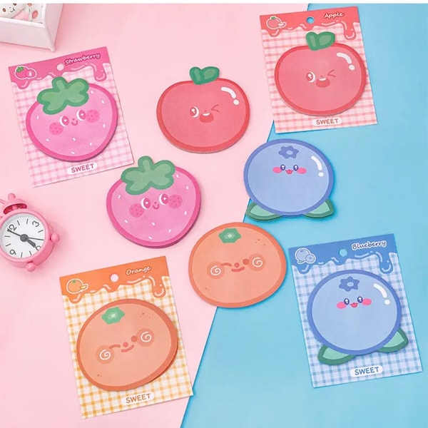 Kawaii Fruit Sticky Note - Memo Pad - Kawaii Stationery - Strawberry - Apple - Orange - Blueberry