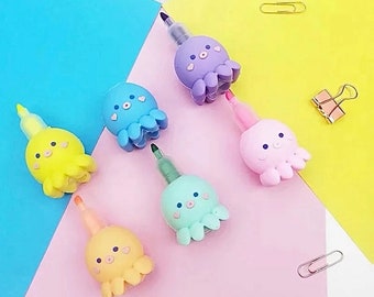 Octopus Textmarker Set - 6 Stück Pastell Textmarker Set - Schulmaterial