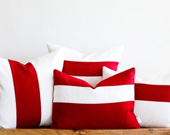 4-Piece Deep-Red & Off-White Bundle - Linen Decorative Pillow Cover