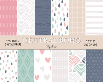 Happy Slogan Rainbow Boho Bohemian Seamless Pattern Fabric Design Surface Pattern Digital Paper Digital Download Digital Pattern
