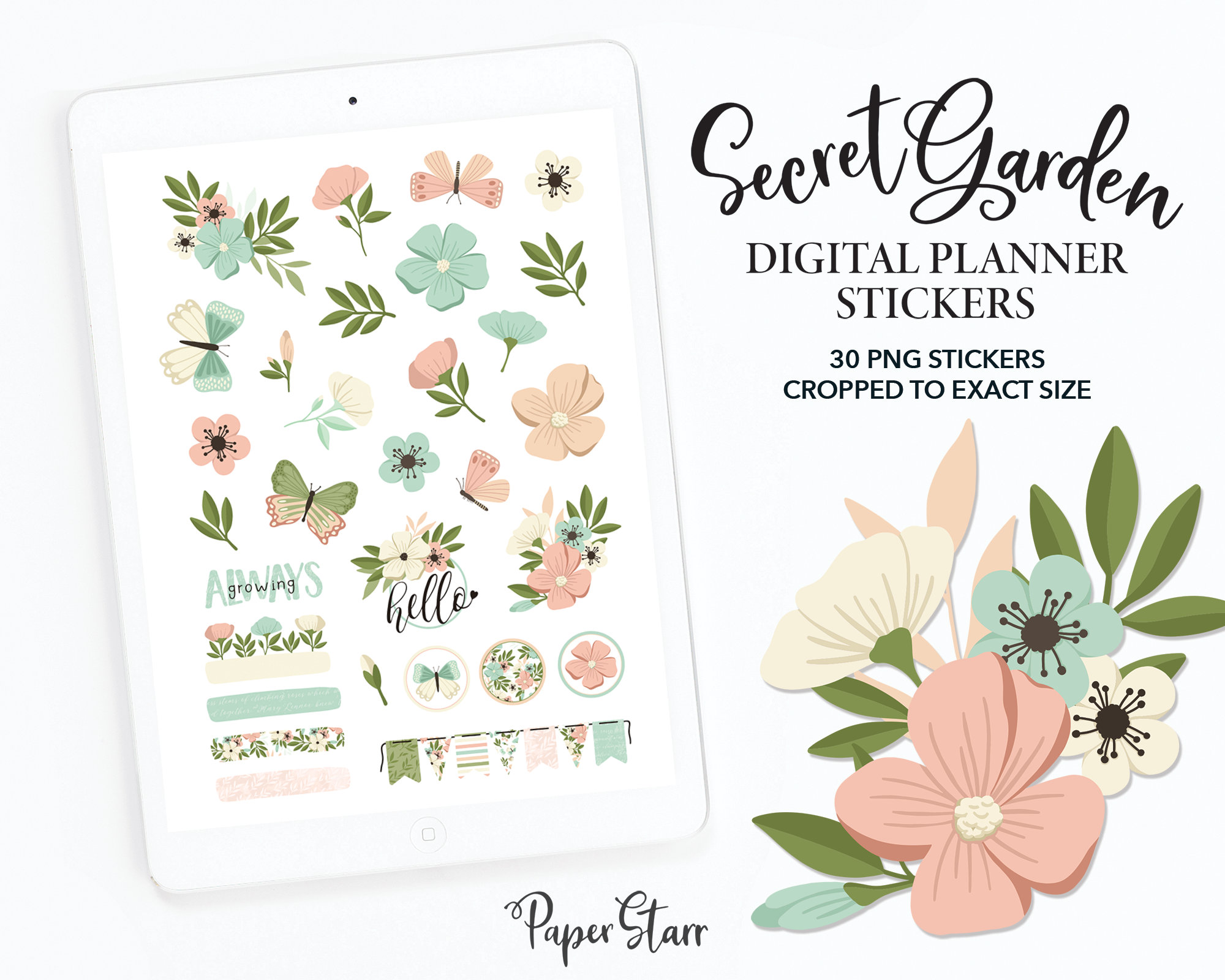 Floral Digital Sticker Pack Digital Planner Stickers Aesthetic Planner ...
