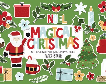 Bright Christmas Clipart, Santa Clipart, Christmas Floral Clipart, Christmas PNG, Santa PNG, Christmas Tree Clipart, Christmas Stickers
