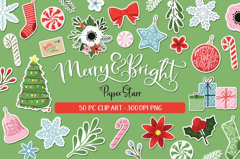 Christmas Paper Craft Christmas Floral Clipart Christmas Stickers Commercial Use Christmas Clip Art Christmas Card Xmas Craft