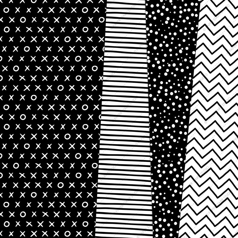 Black and White Digital Paper Black and White Doodle Pattern Etsy