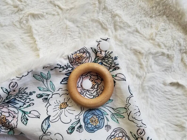 Floral Baby Blanket with Teething Ring Pink and Blue Etsy