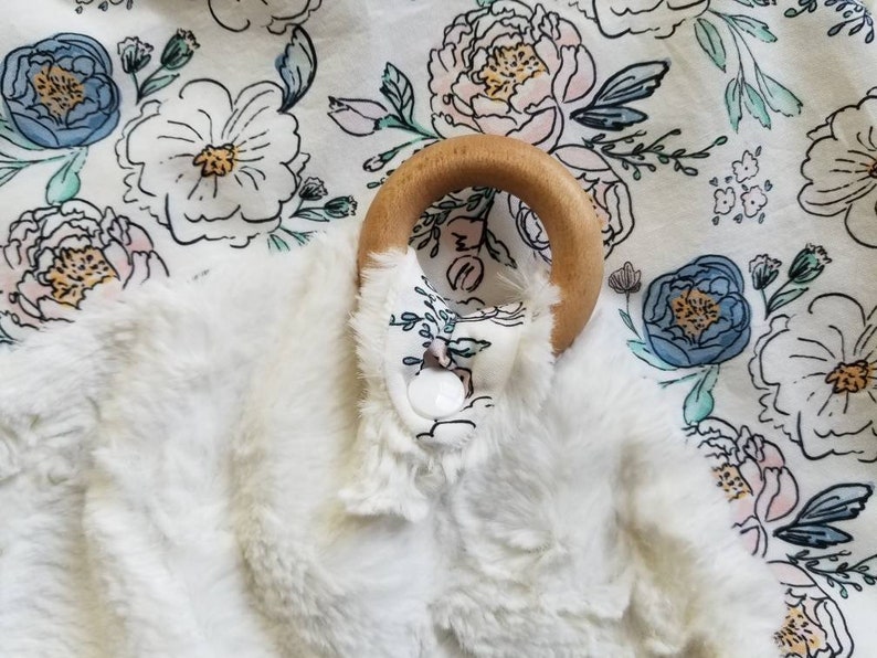 Floral Baby Blanket with Teething Ring Pink and Blue Etsy