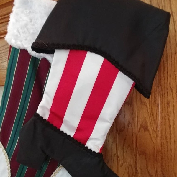 Handmade striped pirate boot Christmas stocking Yule weihnachtsstiefel