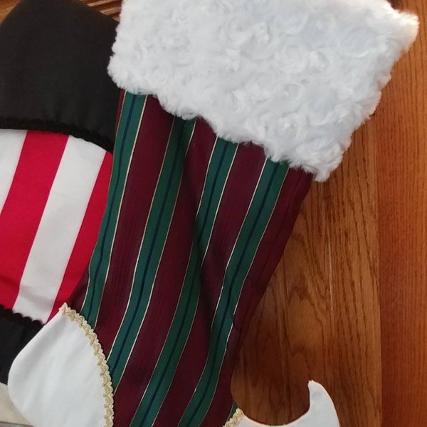 Handmade striped taffeta Christmas stocking Yule/Jul