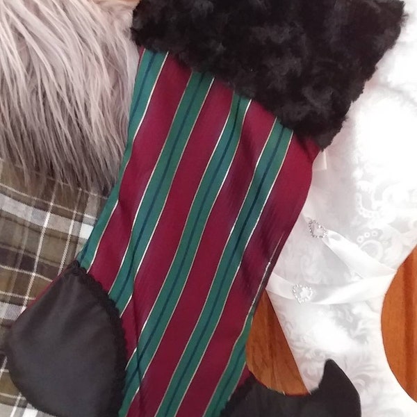 Handmade striped taffeta Christmas stocking Yule/Jul