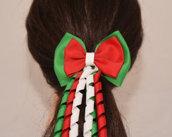 10cm Double Bow w/korker (15cm) - Green/Red