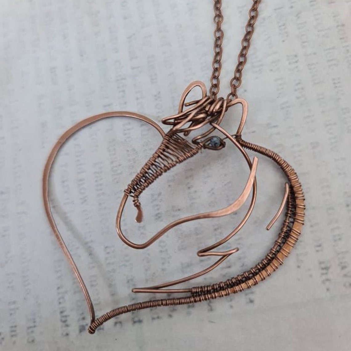 Wire wrap Horse necklace Copper jewelry. Horse charm. Horse Etsy