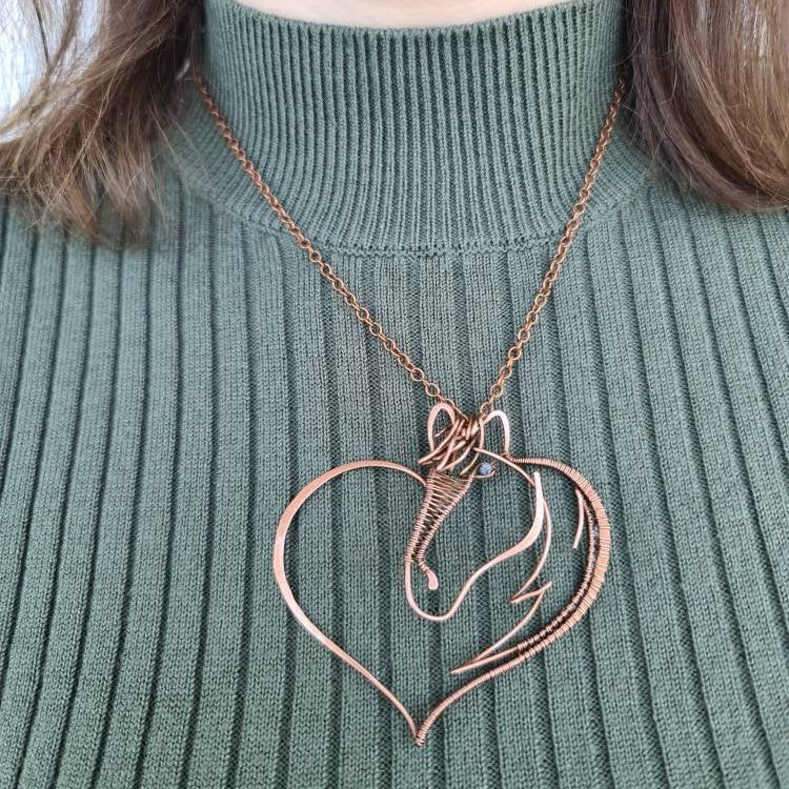 Wire wrap Horse necklace Copper jewelry. Horse charm. Horse Etsy