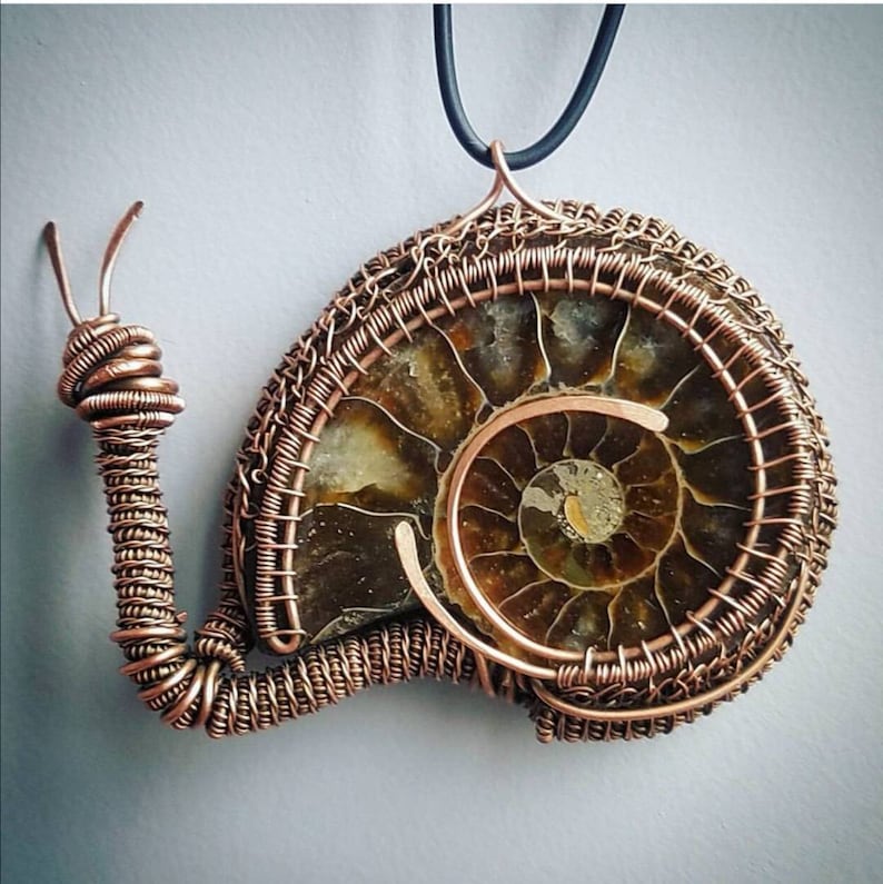 Fossil pendant. Ammonite necklace. Copper jewelry. Wire wrap Etsy
