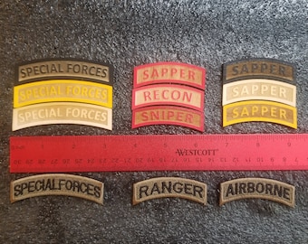 Tamaño real Báltica abedul láser pestañas grabadas -YOU PICK! Ranger, Fuerzas Especiales, Zapador, Montaña, Recon, Francotirador, Guardia de Honor, Redleg, RLTW Tab