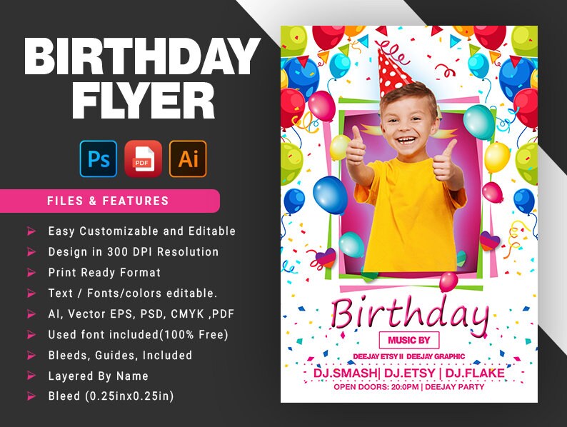 birthday party flyer template birthday invitation template birthday flyer anniversary flyer photoshop template instant download photoshop birthday invitation template
