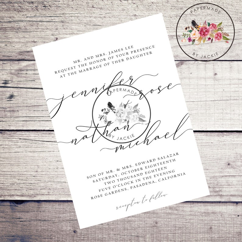 Modern Wedding Invitations Simple Cursive Writing Style Etsy