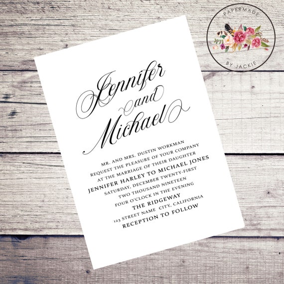 Modern Wedding Invitations Simple Cursive Writing Style Etsy