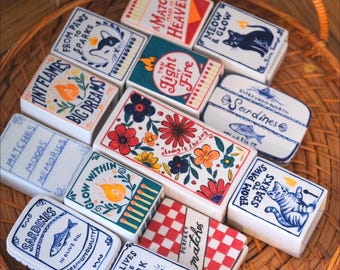Handmade & Hand-Painted Ceramic Matchbox with Drawer – Tiny Jewelry Box, Unique Pottery Gift
