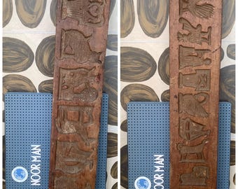 Vintage dubbelzijdig zeldzame houten speculoos Speculaas koekjesvorm - Speculaasplank Gingerbread - boot - hond - kat - zwaan - haan - vogel 1