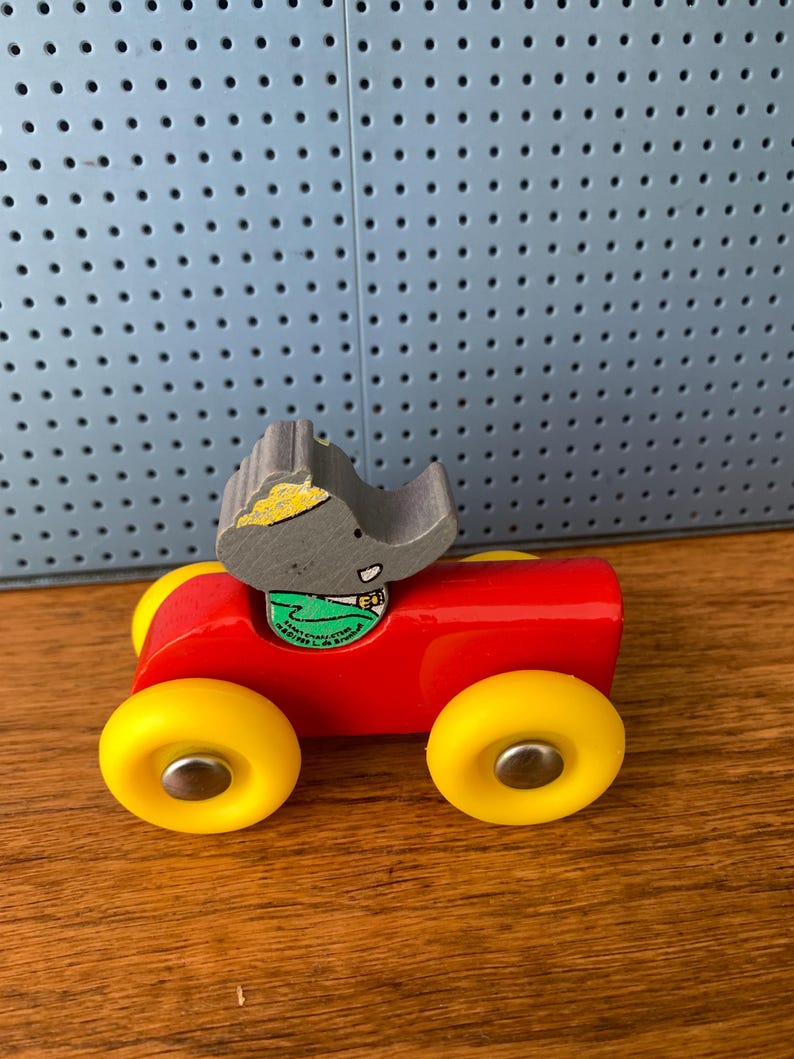 Vintage Babar Toy Car / airplane Vilac 1989 - Made in France / Elephant 3 red yellow car