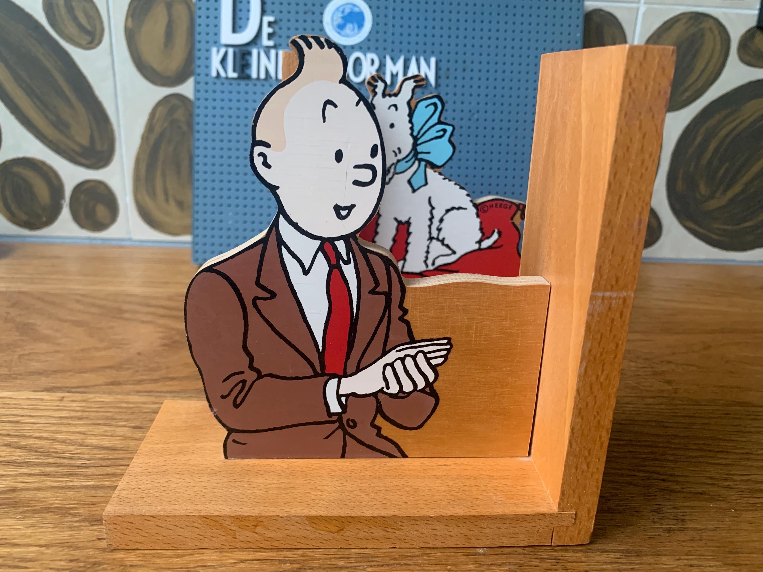 Vintage Set of 2 Vilac Wooden Tintin & Snowy Bookends / Book 