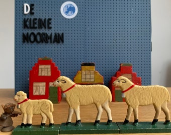 Lot of 3 Miniature Farm Sheep - Vintage Germany Wooden Toys - Farm figurines