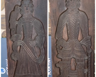 Vintage double sided  wooden speculoos Speculaas cookie mold - Speculaasplank - Dutch - Gingerbread / couple 2