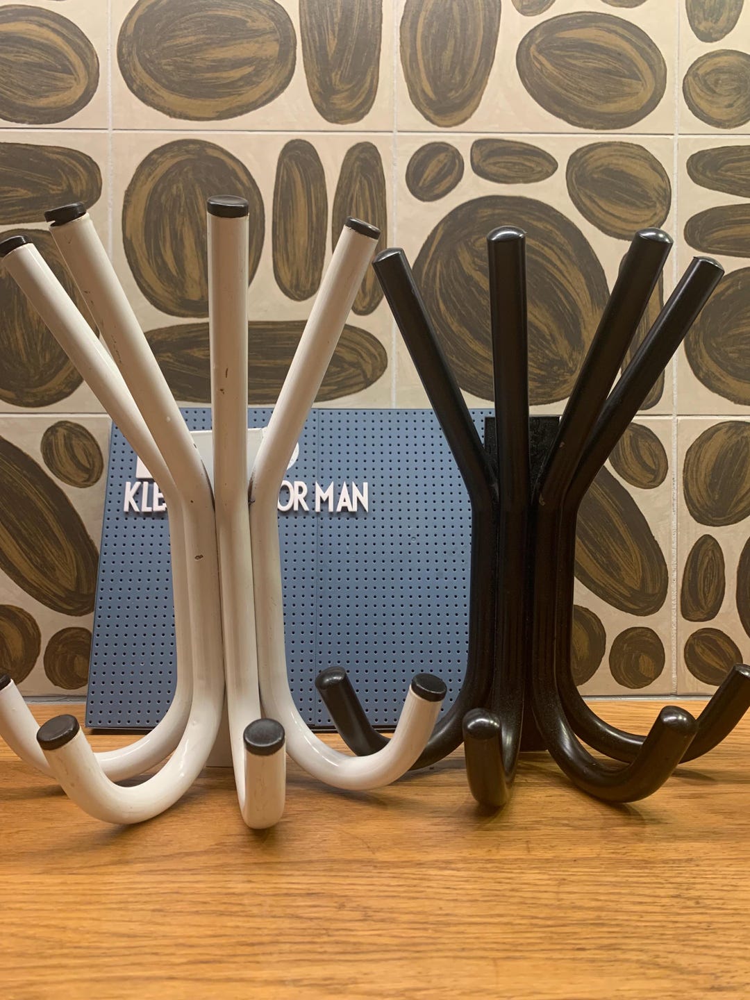 Vintage Cluster Wall Coat Rack With 4 Hooks - 80s White / Black Metal ...