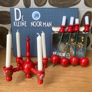 Swedish Red - Candle Holders - Wooden Christmas Decoration - Tree Apples - Chandelier