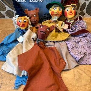 Originele vintage handgemaakte poppen uit de jaren 1950-1960 voor poppentheater / papier-maché / handpop