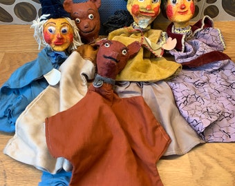 raras muñecas hechas a mano vintage de los años 1950-1960 para teatro de marionetas / Papier Mache / marioneta de mano