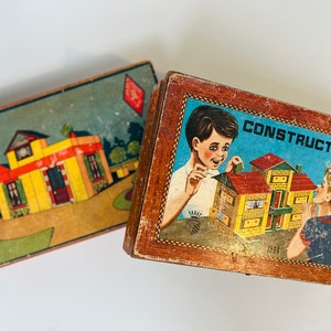 vintage houten bouwstenen - twee dozen - gemaakt in Frankrijk