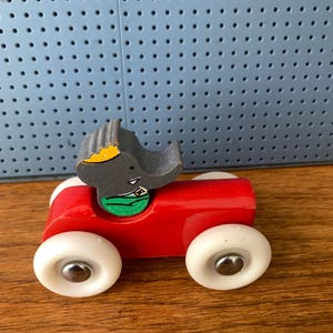 Vintage Babar Toy Car / airplane Vilac 1989 - Made in France / Elephant 2 red white car