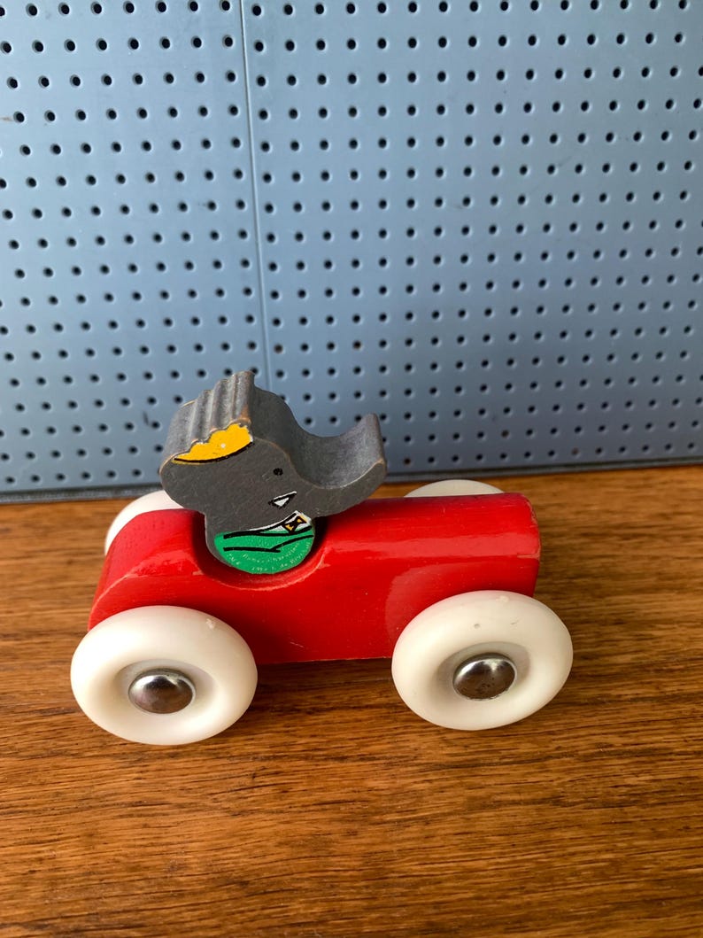 Vintage Babar Toy Car / airplane Vilac 1989 - Made in France / Elephant 2 red white car