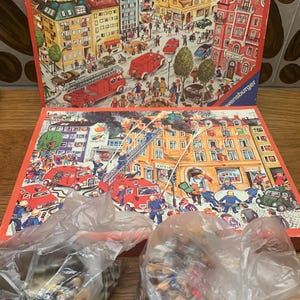 Vintage Junior 2x126 pieces funny Puzzle Ravensburger - made in Western Germany / fire brigade / Erika Meier Albert