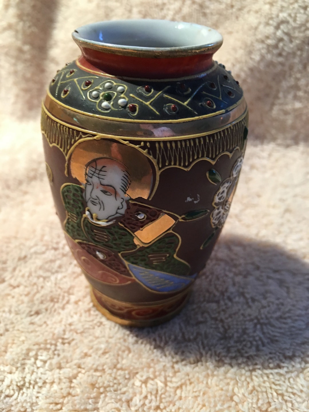 Hand Painted Vase With Moriage and Immortals 4" Tall Vintage - Etsy